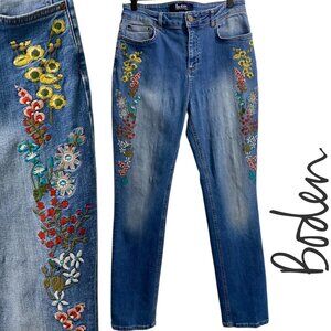 Boden Blue Embroidered Straight Leg Jeans